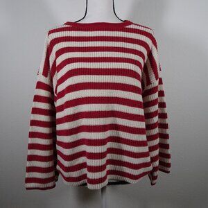 Ralph Lauren Striped Sweater Women's Size S Red Beige Cotton Holiday Relaxed Fit